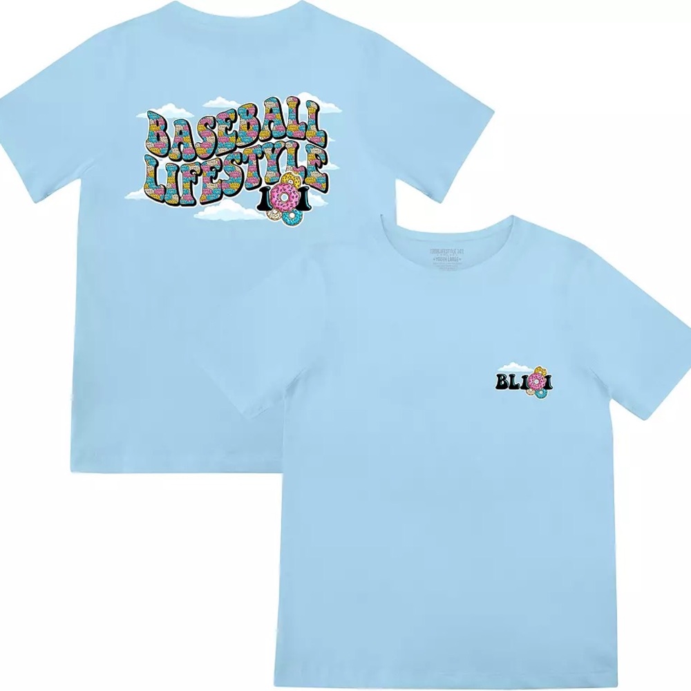 Baseball Lifestyle 101 Blue Donut Shirt Size Youth Small YS